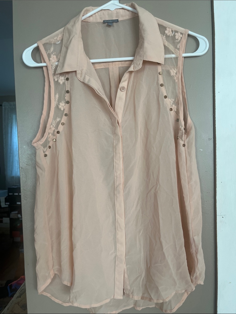 Charlotte Russe Blush Sleeveless Sheer Button-Front Blouse